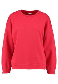 Rode sweatshirt, gemaakt van zachte stof, heeft een ronde halslijn, verlaagde schouders en een ontspannen pasvorm met ribbenboorden en onderrand.