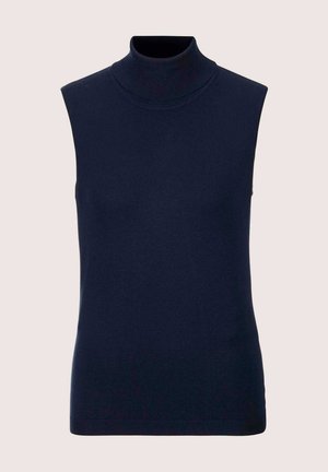 Navy ärmelloses Turtleneck-Top aus glattem Strickmaterial, mit hohem Kragen und einer taillierten Silhouette ohne Muster oder Verzierungen.