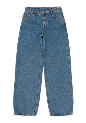 Vaqueros de mezclilla de color azul claro con un corte suelto, que cuentan con una cintura con botón, cinco bolsillos y un desvanecimiento mínimo. Diseño clásico de pierna recta.