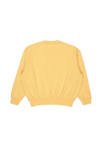 Sweatshirt jaune à col rond, avec des poignets et un ourlet côtelés. Fabriqué en tissu en coton doux avec une coupe décontractée et sans logos visibles.