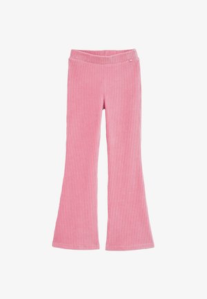 Rózsaszín, bordázott kordbársony, harangszárú nadrág, rugalmas derékkal és a fronthoz varrt logó részlettel, sima textúrával és teljes hosszúságú kialakítással.