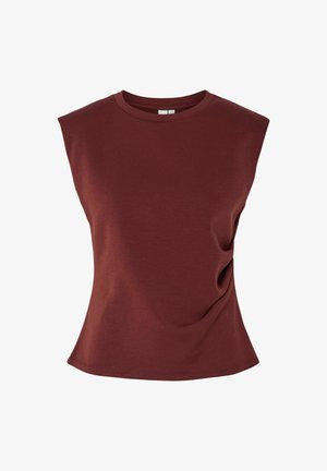 Burgunderfarget ermeløs topp med rund hals, laget av myk stoff. Har samlesøm på siden og en avslappet passform.