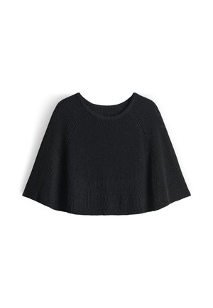 Zwarte gebreide pullover met een breed, open ontwerp en ribbeltextuur. Beschikt over een ronde halslijn en vloeiende mouwen voor een ontspannen pasvorm.