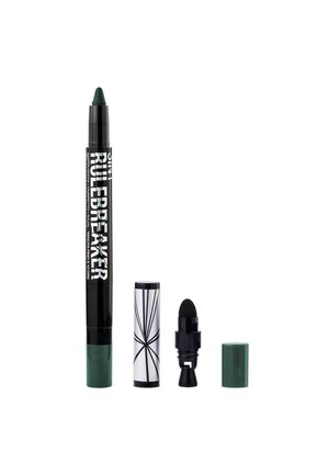 Evidenziatore verde con corpo nero, caratterizzato da testo bianco. Dotato di un cappuccio argento e una punta nera per sfumature. Superficie liscia, finitura opaca.