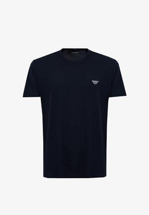 T-shirt nera a maniche corte con scollo rotondo e piccolo logo bianco Emporio Armani sul petto sinistro.