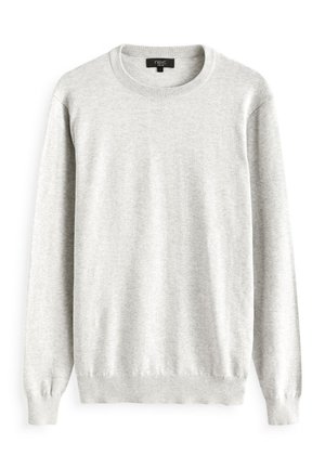 Ljust grå tröja i mjukt material. Har rund halsringning, långa ärmar och ribbade muddar och nederkant. Enkelt, rent design.