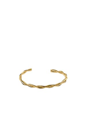 Open gold cuff bracelet with a smooth twisted rope design and a polished finish.