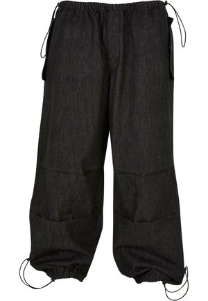 Pantaloni cargo neri, dalla vestibilità comoda, con vita elastica, tasche laterali e cordoncino regolabile all'orlo. Realizzati in resistente tessuto di denim.