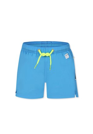 Shorts da nuoto blu realizzati in tessuto leggero. Presentano un cordoncino con accenti giallo neon e una piccola etichetta con logo sul lato.