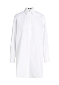 Camicia bianca a maniche lunghe in cotone, con colletto classico, chiusura a bottoni e dettagli di cucitura discreti sul davanti.