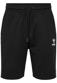 Shorts noirs en coton avec une taille élastique et un cordon de serrage ajustable. Présente un logo blanc sur le côté avant gauche.