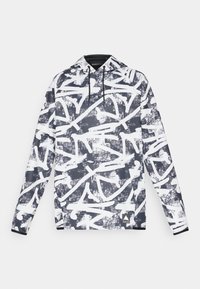 Felpa con cappuccio con un motivo astratto di graffiti blu scuro e bianco. Presenta maniche lunghe, una tasca frontale e un cappuccio con cordini.