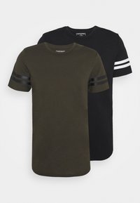 Jack & Jones Performance - JCOZDOUBLE STRIPE TEE 2 PACK - T-shirt print - black/forest night Miniatuurafbeelding 1