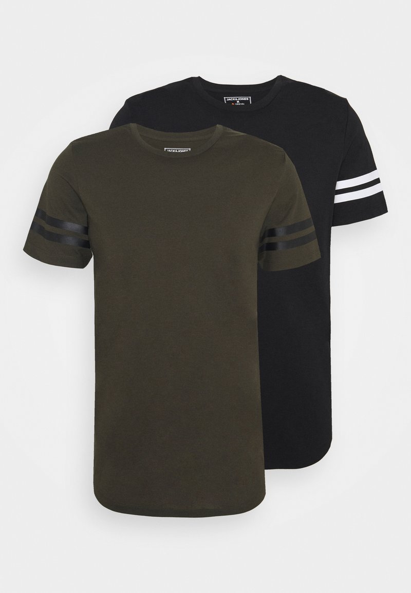 Jack & Jones Performance - JCOZDOUBLE STRIPE TEE 2 PACK - T-shirt con stampa - black/forest night, Ingrandire