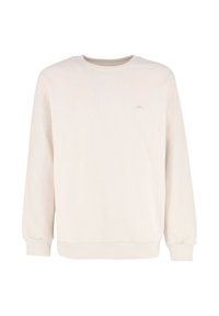 Felpa beige chiaro in morbido cotone. Presenta una scollatura rotonda, maniche lunghe, polsini a costine e un piccolo dettaglio con logo sul petto.