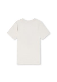 Camiseta de manga corta en algodón color blanco roto. Cuello redondo, diseño simple, textura suave, con la parte trasera en blanco y sin gráficos ni detalles visibles.