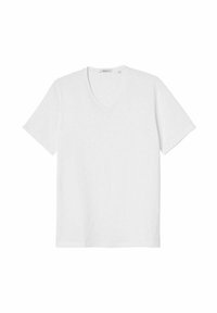 Vit kortärmad V-ringad t-shirt i mjukt tyg, med en avslappnad passform och en ren, enkel design utan mönster eller accenter.