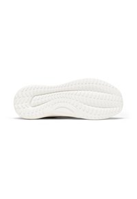 Suela de zapatilla blanca con un patrón de agarre texturizado, que presenta curvas y surcos para la tracción, hecha de material de goma.
