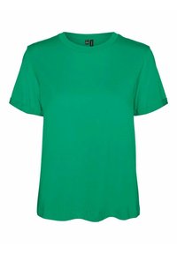 Grøn bomulds t-shirt med korte ærmer, rund halsudskæring og afslappet pasform. Glat tekstur og lige kant nederst.