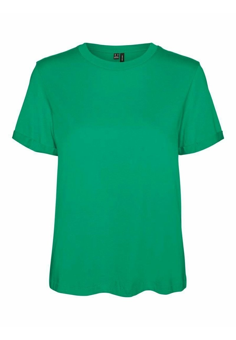 Grøn bomulds t-shirt med korte ærmer, rund halsudskæring og afslappet pasform. Glat tekstur og lige kant nederst.