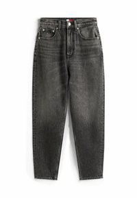 Svarta denimjeans med hög midja och rak benform. Har fem fickor, bälteshällor, och en liten logotag på midjebandet.