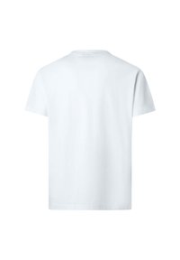 Camiseta blanca lisa de manga corta mostrada desde atrás con un pequeño y sutil logo "Hackett" cerca del cuello.