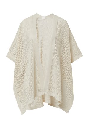 Strick-Kimono-Cardigan in Creme, mit offenem Front, kurzen Ärmeln und einer lockeren, luftigen Textur mit einem Wabenmuster.