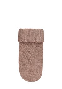 Gestickte Socke in Hellrosa mit einem gerippten umgeschlagenen Bund. Glatte Textur, abgerundete Spitze und nahtloses Design für maximalen Komfort.