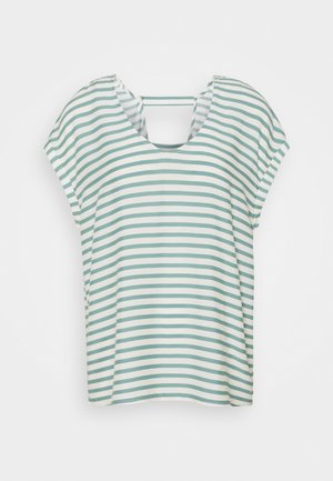 V NECK - T-shirt con stampa - mineral blue/white