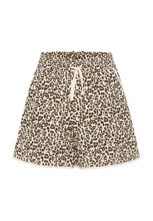 Leopardų rašto šortai su elastingu juosmeniu ir reguliuojama raišteliu. Pagaminti iš lengvos medžiagos su banguotu apvadu.