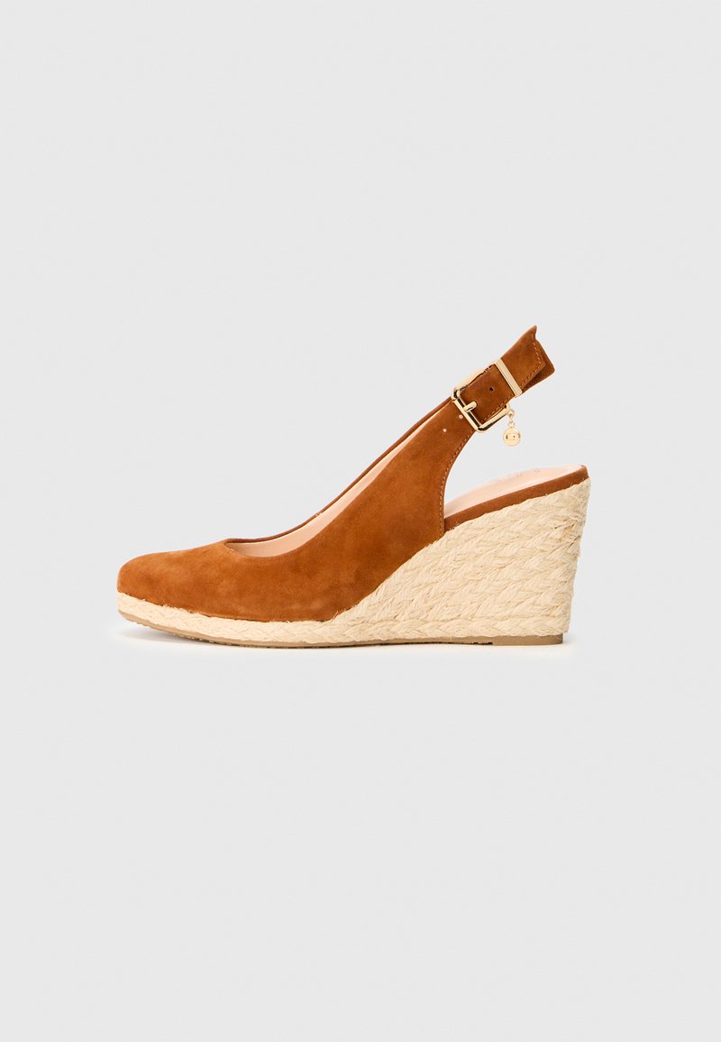 Dune London Sandalen met sleehak cognac