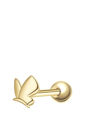 Guldøreplugs formet som en sommerfugl med en glat, poleret finish og en kuglebagstykke.