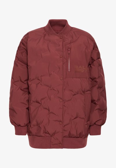 Bordo krēmveida jaka ar ribotām piedurknēm un apakšmalu, ar rāvējslēdzēja kabatu un logo uz krūšu daļas, nedaudz quilted tekstūra.