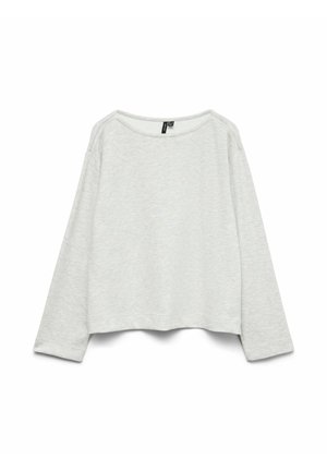 Svetlo siva skrajšana športna majica z dolgimi rokavi; mehka, gladka tekstura; okrogla ovratnica; vsebuje subtilen heather vzorec.