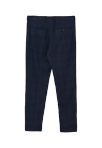 Navy-karierte Hose mit gewebter Textur, geradem Schnitt und zwei Gesäßtaschen mit Knopfverschluss.