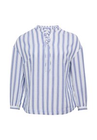 Blouse met blauwe en witte strepen, ronde halslijn, gatherdetails en lange mouwen. Gemaakt van lichtgewicht stof met een losse pasvorm.