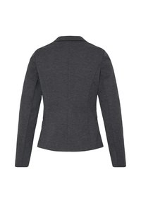 Blazer ajusté gris foncé à manches longues et col, visible de dos sur fond blanc.