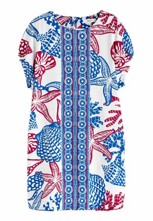 GATHERED SHORT SLEEVE BOXY REGULAR FIT - Freizeitkleid - red blue coral print