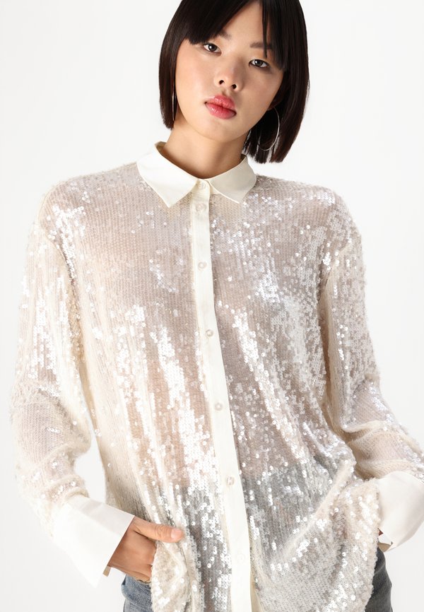 ONLCARIN LOOSE SEQUINS SHIRTS - Button-down blouse - creme4