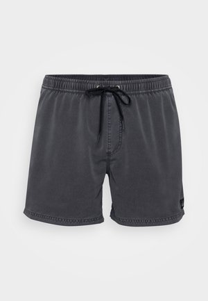 Donkergrijze zwembroek met een elastische tailleband met strik, zij-naaddetails en een klein logopatch aan de onderkant.