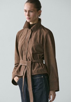 BELTED - Lederjacke - mottled brown