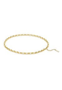 Bracciale in oro con maglie quadrate e rettangolari alternate, superficie testurizzata e catena regolabile con un piccolo tag.