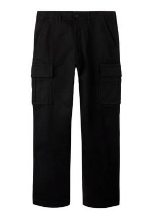 Zwarte cargobroek van katoen met rechte pijpen, voorzien van twee zijzakken en twee ruime cargozakken op de dijen.