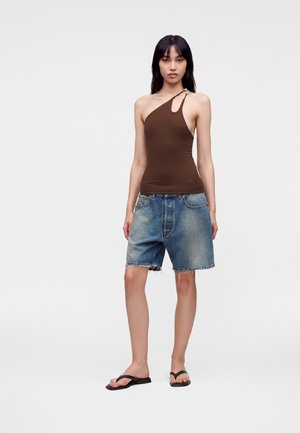 Topshop ONE SHOULDER - Débardeur - chocolate brown