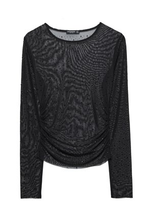 SEMI-SHEER WITH RHINESTONES AND GATHERING - Camicetta - black