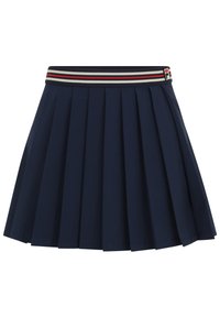 Gonna plissettata blu navy con vita elastica, caratterizzata da strisce blu, bianche e rosse e piccolo logo laterale.