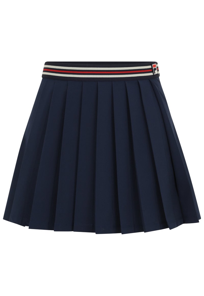 Gonna plissettata blu navy con vita elastica, caratterizzata da strisce blu, bianche e rosse e piccolo logo laterale.