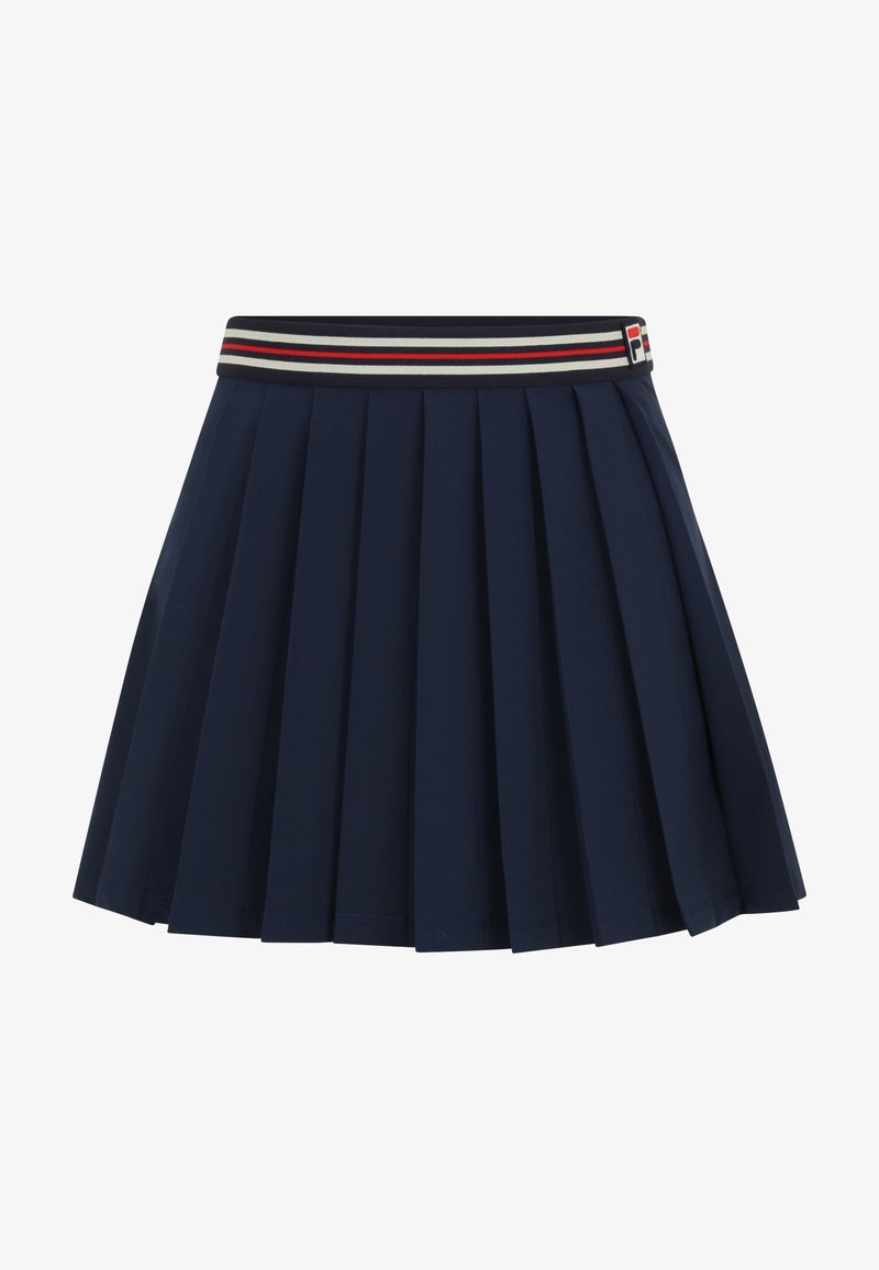 Gonna plissettata blu navy con vita elastica, caratterizzata da strisce blu, bianche e rosse e piccolo logo laterale.