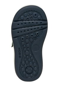 Suola in gomma navale con superficie testurizzata, caratterizzata da piccoli motivi circolari e le iscrizioni “FLEXY SYSTEM” e “19 SOFTLY CUSHIONED”.