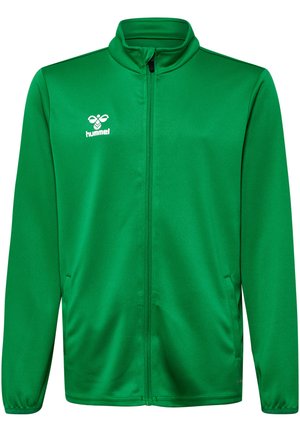 Groene sportjacket gemaakt van soepel, lichtgewicht stof. Voorzien van een hoge kraag, ritssluiting aan de voorkant en zijzakken. Logo op de borst weergegeven.